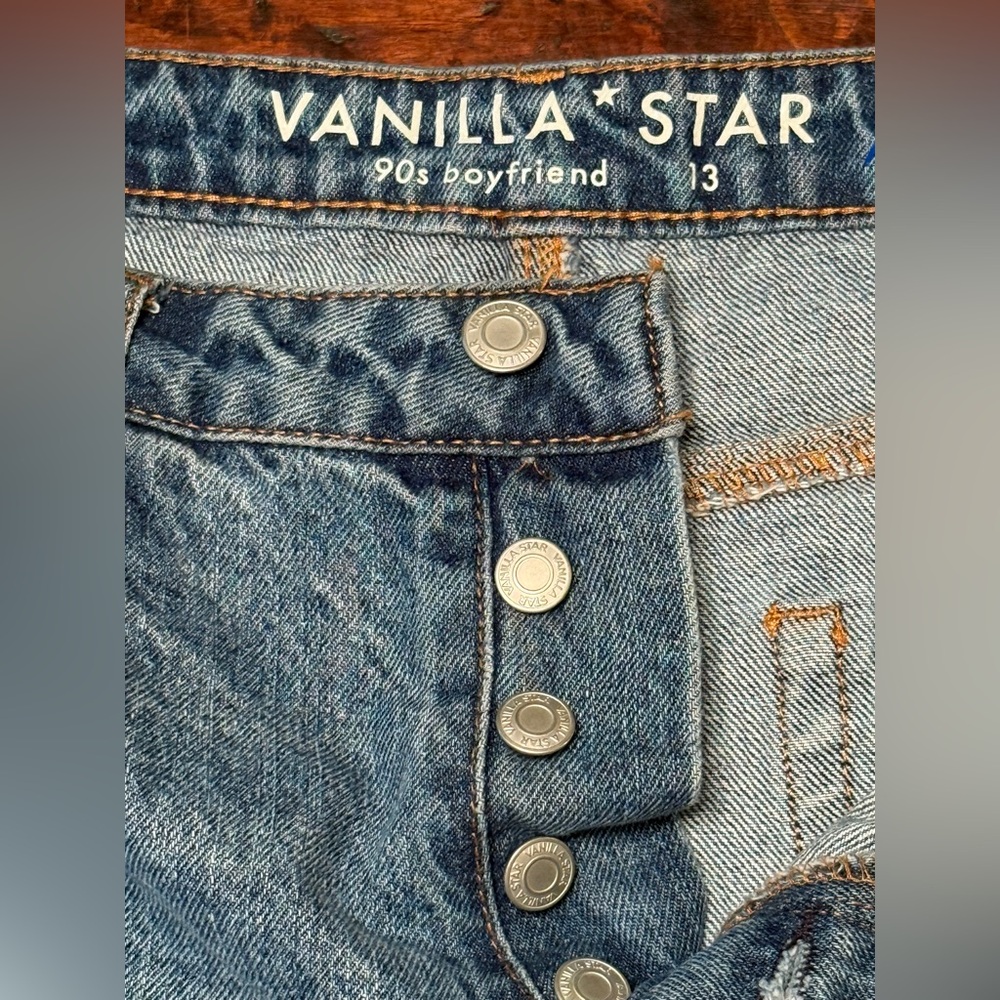 Vanilla Star 90s Boyfriend Jeans Distressed High Rise Button Fly Size 13 - Picture 5 of 14